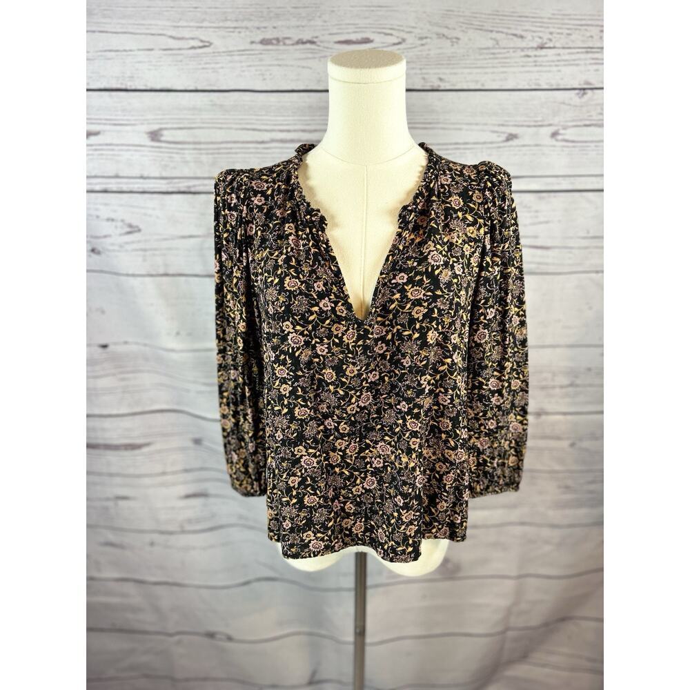 Evereve Roan & Ryan Floral Blouse M Boho Peasant Top Rayon Lightweight